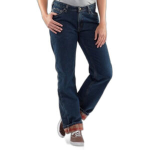 Dickies Women's Blue Denim Mid-Rise Flannel Lined Straight Leg Jeans Size 12